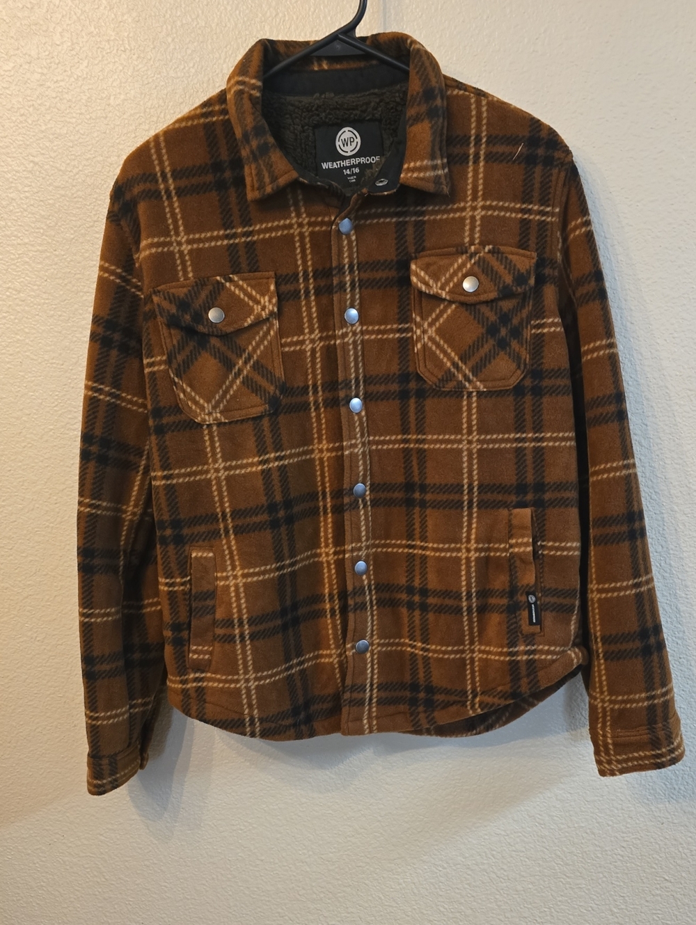Weatherproof Men’s Brown Plaid Sherpa-Lined Shirt Jacket